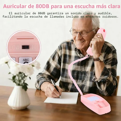 Vista 6 de Teléfono fijo rosa inspirado en el teléfono de princesa vintage de los años 90 con 110 DB+ timbre fuerte, teléfono de pared retro, no requiere