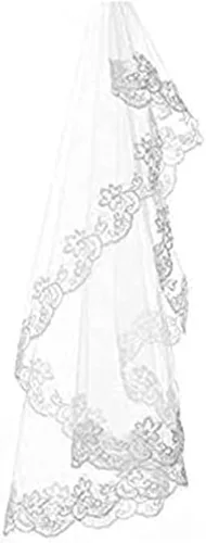 Vista 2 de Velos de mujer una capa blanco y marfil encaje borde velos de novia accesorios de boda