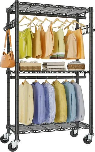 Vista 15 de VIPEK R2 - Perchero mediano con ruedas y ganchos laterales, resistente para colgar ropa, ajustable con alambre de metal, armario portátil con ruedas