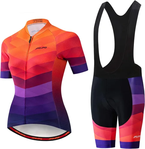 Vista 88 de Camiseta de ciclismo para mujer, manga corta y pantalones cortos de ciclismo acolchados para verano