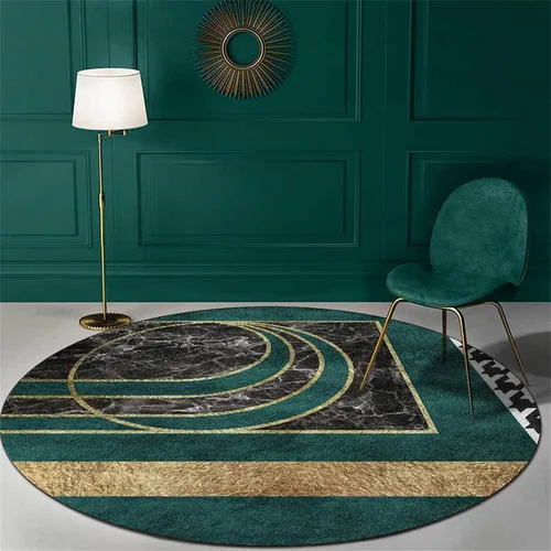 Vista 10 de HM&DX Alfombras de lujo ligeras 3D, modernas alfombras circulares abstractas de mármol, lujosas, lavables, antideslizantes, circulares, para sala