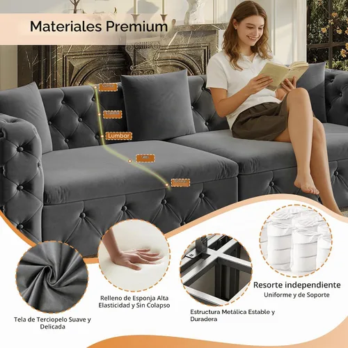 Vista 4 de Polibi Sofá cama extraíble extragrande de 89 pulgadas, sofá cama multifuncional 3 en 1 de 4 plazas con 3 almohadas, sofá clásico copetudo de Gris