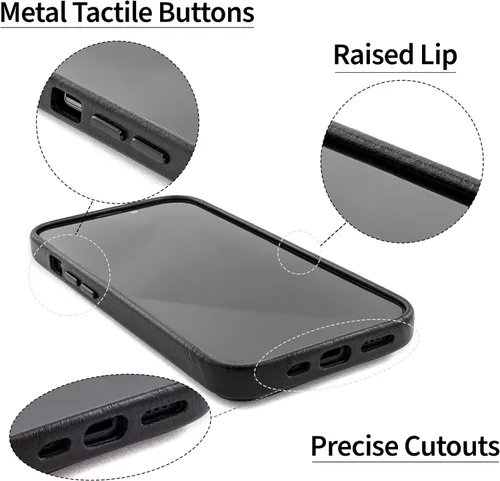 Vista 5 de Dockem Funda de piel auténtica para iPhone 13 con placa de metal integrada para montaje magnético, cartera cosida con 2 soportes para tarjetas