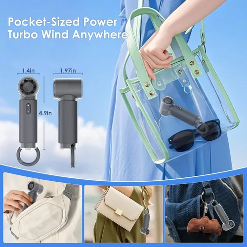 Vista 7 de Miniventilador portátil de mano, diseño de bolsillo pequeño personal, potente motor Trubo de 19500 RPM, tiempo de enfriamiento máximo de 10 horas