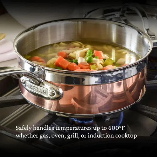 Vista 7 de Hestan - Colección CopperBond - Sartén de cobre 100% puro, compatible con placas de inducción, 2 cuartos de galón