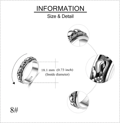 Vista 5 de YAFEINI Spinner Fidget Ring 925 Sterling Silver Animal Spinner Ring Elephant Spin Band Ring Rabbit Anxiety Ring Stress Relieving Jewelry Gifts for