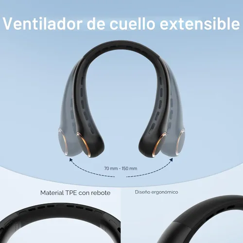 Vista 5 de Ventilador de cuello, ventilador portátil con vida útil de 5 a 17 horas, ventilador de cuello de 4000 mAh con 3 velocidades ajustables y 64 luces