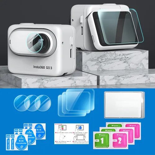 Vista 7 de Protector de pantalla para Insta360 GO 3 lcd lente anti-arañazos vidrio templado duro película protectora cubierta (3+3 piezas)