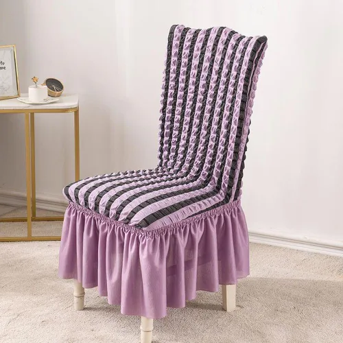 Vista 5 de Paquete de 2 fundas elásticas universales para sillas de comedor con falda, funda minimalista moderna para silla de sirsaca tridimensional, funda