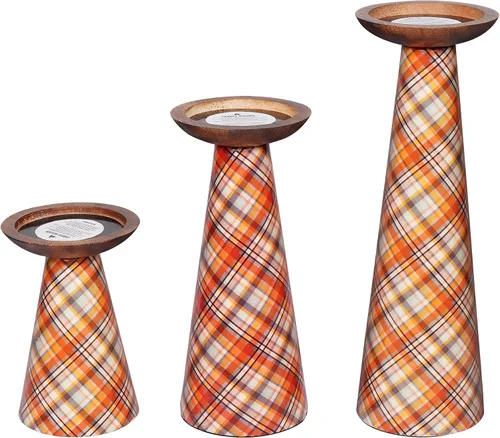 Vista 9 de Mela Artisans Pakshi - Juego de 3 portavelas de madera de mango de 6, 9 y 12 pulgadas, color blanco envejecido, portavelas de madera para mesa