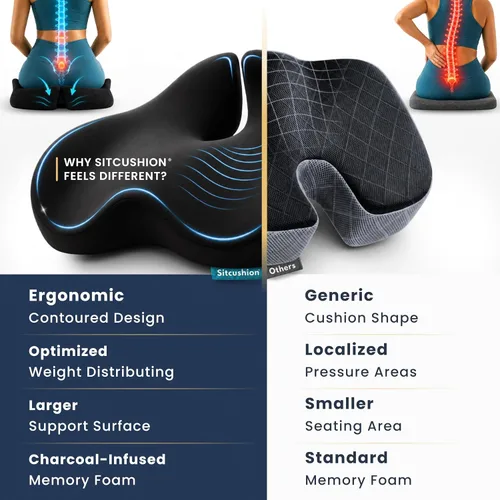 Vista 5 de Cojín de asiento de alivio de presión para dolor de coxis, ciática y almohada de coxis Extra Large Office Chair Cushion for Healthy Sitting
