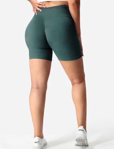 Vista 2 de YEOREO Pantalones cortos de entrenamiento sin costuras para mujer, cintura alta, intensifican correr, yoga, gimnasio, entrenamiento