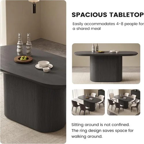 Vista 3 de Mesa de comedor ovalada de 63 pulgadas para 2-6 personas, mesa de cocina negra moderna, mesa de comedor rectangular de lujo, mesa de comedor
