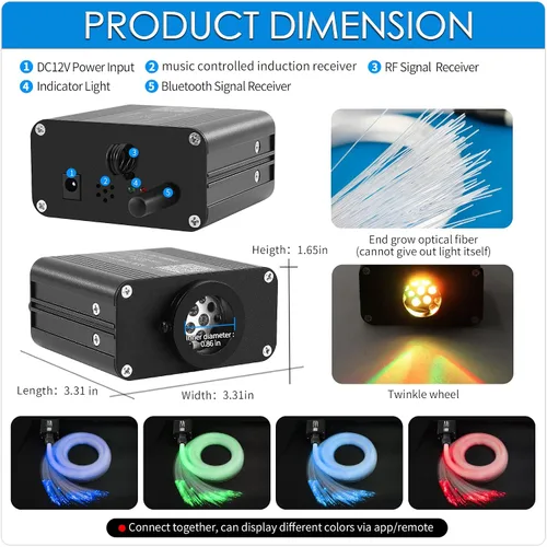 Vista 2 de ATOKEE Kit de Luces de Techo Estrellado Twinkle de 16W con 200 piezas, Fibra Óptica de Tamaño Compacto de 0.03 pulgadas 6.5 pies, Luces de Techo