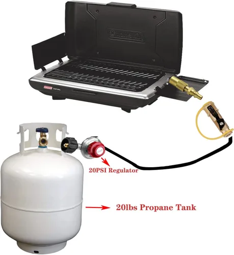 Vista 3 de MENSI Adaptador de propano de 1/4 de pulgada, accesorio de desconexión rápida compatible con Stansport, Camp Chef Mountaineer, Eureka Gonzo
