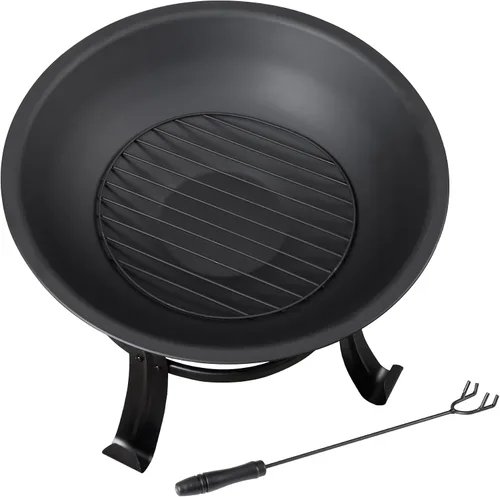 Vista 7 de Pozo de fuego portátil de 22 pulgadas para exteriores, de acero ligero para quemar leña, parrilla BBQ, tazón de fogata con rejilla para troncos