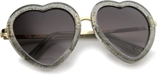 Vista 4 de zeroUV Lentes de sol con forma de corazón de sien de metal transparente con marco de purpurina para mujer, 2.087in