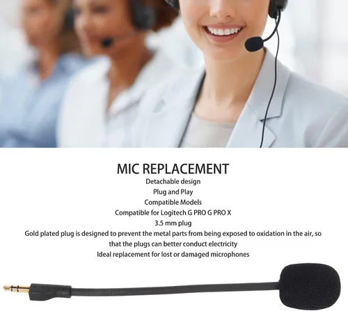 Vista 4 de Diyeeni Replacement Game Mic for G PRO and G PRO X, Detachable Microphone Boom, PC Gaming Headsets Mic with 3.5mm Jack, Reduces Noise
