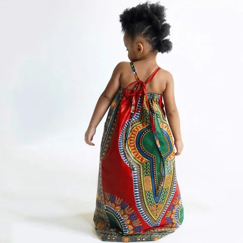 Vista 6 de WOCACHI Vestido largo de verano para niñas pequeñas Dashiki africanas, estilo étnico bohemio con estampado digital, Niñas