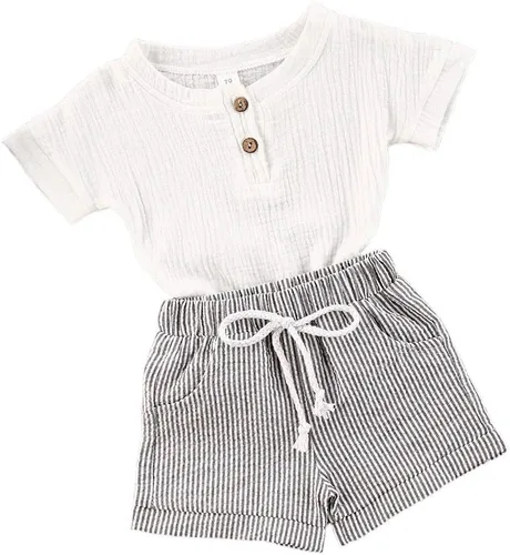 Vista 36 de fhutpw Conjunto de 2 piezas de ropa de verano para bebés, camiseta de manga corta, cintura elástica, pantalones cortos para niños pequeños