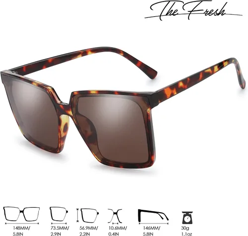 Vista 6 de The Fresh Lentes de sol cuadrados retro de gran tamaño para mujer (732502 estampado de leopardo, marrón), 732502 Estampado De Leopardo