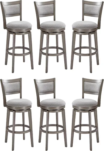 Vista 19 de PrimeZone Juego de 2 taburetes de bar giratorios de 24 pulgadas de altura de mostrador, taburete de bar de respaldo alto con patas de madera maciza