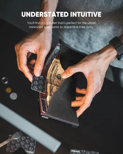 Vista 5 de VULKIT Tarjetero de crédito con bolsillo para monedas, cierre magnético, cartera para tarjetas emergente, bloqueo RFID, funda de piel minimalista