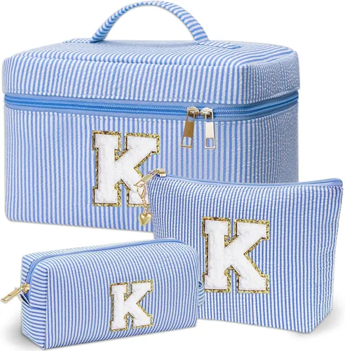 Vista 8 de Bolsa de maquillaje Adoryoung 3 piezas rosa+azul, Azul, A