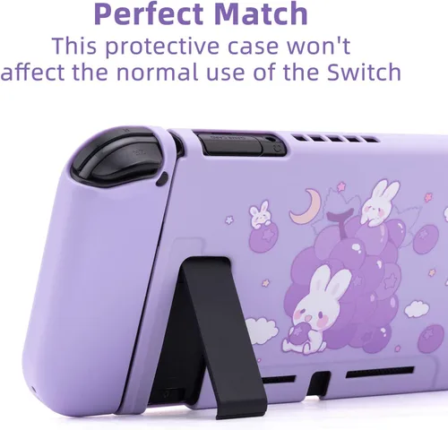 Vista 4 de GeekShare Funda protectora para Switch funda delgada de TPU suave compatible con consola Nintendo Switch y Joy-Con conejo uva