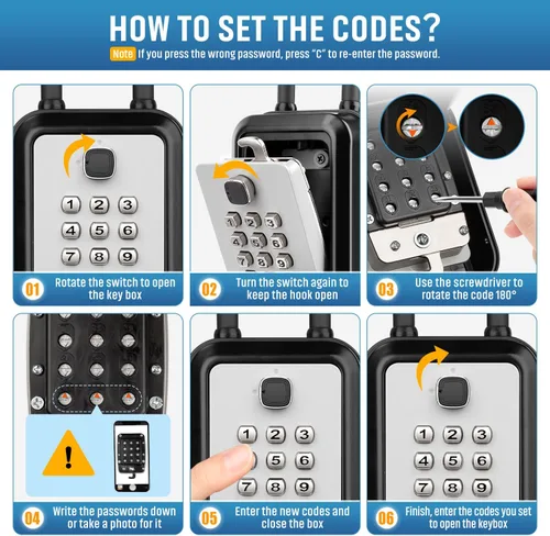 Vista 6 de Caja de bloqueo portátil para llaves con código, oculta una llave en el exterior Waterproof, Sturdy, 12-Digit Combination, Resettable Code, Key