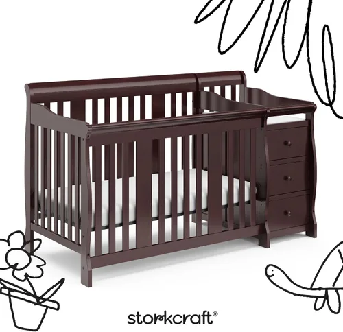 Vista 6 de Storkcraft Portofino - Cuna convertible 5 en 1 y cambiador (Espresso) - Combo de cuna y cambiador con 3 cajones, incluye cambiador de bebé, se