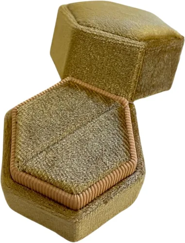 Vista 12 de Caja de anillo hexagonal de terciopelo, 1 ranura para compromiso y ceremonia de boda, exhibición plana y almacenamiento (azul claro)