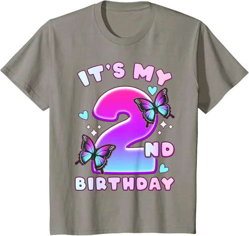 Vista 35 de Camiseta de 2º cumpleaños para niña de 2 años con mariposas y número 2 Negro