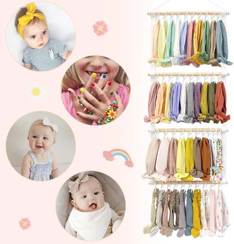 Vista 3 de POVETIRE Soporte para diadema organizador de bandas para la cabeza para niñas, diademas de bebé, accesorios para el cabello, organizador
