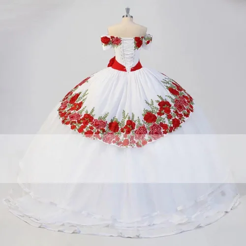 Vista 2 de Vestidos de quinceañera con apliques florales, estilo mexicano, vestido de baile con hombros descubiertos, dulce 15, vestido de graduación 2025
