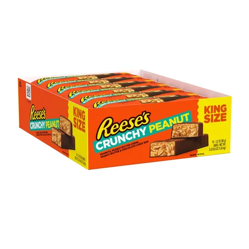Vista 4 de REESE'S Crujiente mantequilla de maní y maní tamaño King, barras de caramelo, 3.2 onzas (18 unidades)
