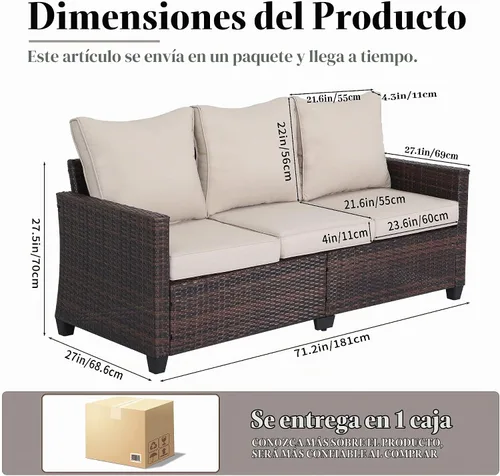 Vista 3 de EortheX - Sofá de mimbre de ratán para exteriores, 3 asientos, porche, color beige