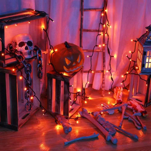 Vista 4 de Brizled - Luces de Halloween naranjas, 10 mt, 100 luces LED de Halloween, 33 pies, 5 mm de ángulo amplio, luces de Halloween naranjas, 120 V