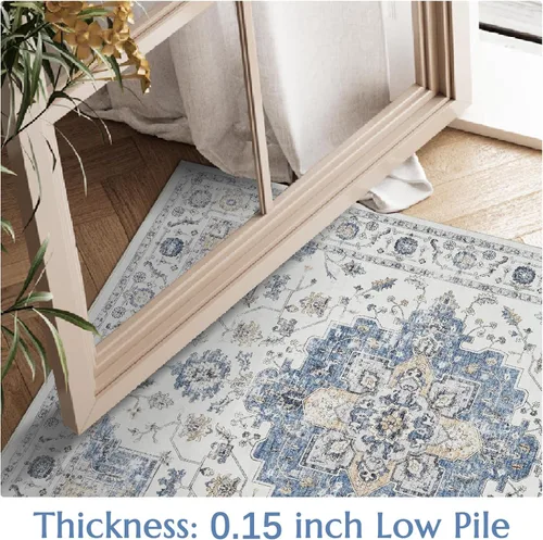 Vista 4 de jinchan Alfombra de Área 2x3 pies Alfombra Vintage de Entrada Lavable Bohemia Tapete Interior para Puerta Medallón Floral Tapete Pequeño para Puerta