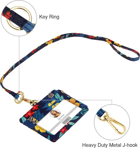 Vista 3 de Soporte para tarjetas de identificación con cordón: tarjetero horizontal de flores con cordón para tarjetas de identificación