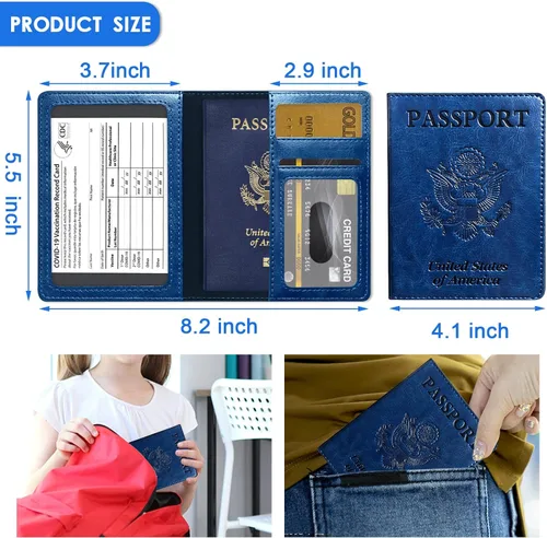 Vista 8 de Alsa Combo de portatarjetas de pasaporte y vacunación, funda con ranura para tarjeta de vacunación CDC, protector organizador de documentos de viaje