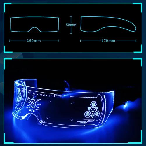 Vista 5 de MEILI Luminous Glasses LED Visor Glasses7 Colors Light Up Glasses for Adult Party Cosplay Halloween Bar Club White