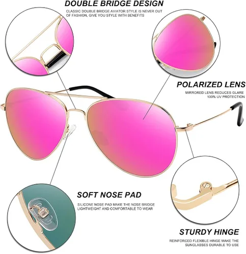 Vista 2 de WOWSUN Classic Polarized Aviator Sunglasses for Women Men with Case
