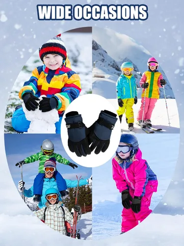 Vista 6 de SATINIOR 2 pares de guantes de nieve de invierno impermeables para niños y niñas, guantes de esquí para niños y niñas al aire libre cálido