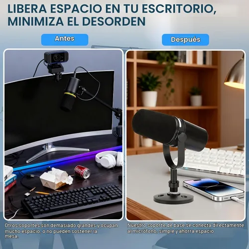 Vista 2 de Soporte de micrófono de escritorio para Shure MV7/MV7+
