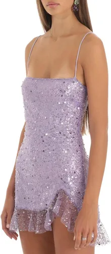 Vista 3 de XBTCLXEBCO Minivestido sexy de Seqiun brillante para mujer, vestido de malla transparente con volantes Y2K, vestido de fiesta Grunge de hadas Y2K
