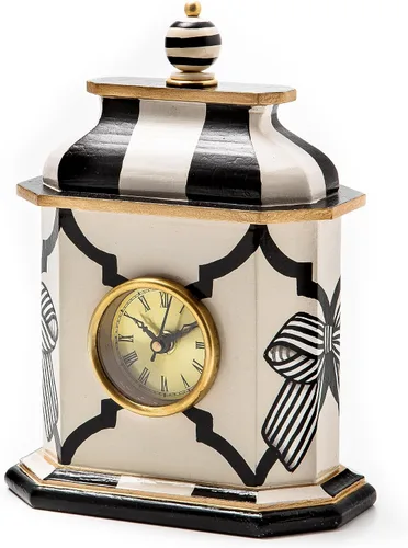 Vista 7 de MACKENZIE-CHILDS Reloj de Escritorio, Reloj Analógico Retro para Decoración de Habitación, Estampado Mocha Marrón y Blanco