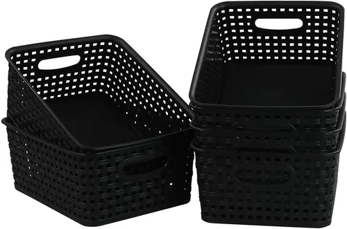Vista 2 de Kiddream Juego de 6 cestas de almacenamiento de tejido de plástico para despensa (negro)