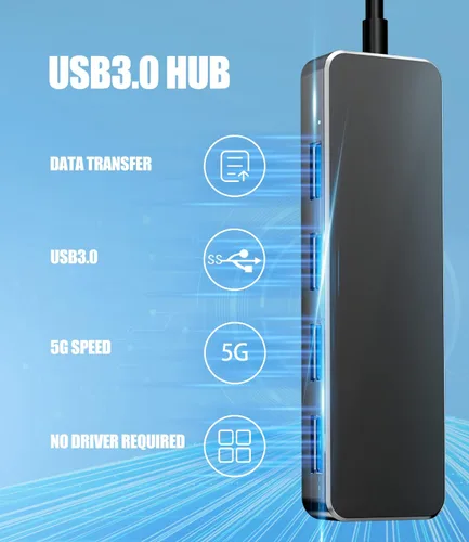 Vista 2 de PANPEO Hub USB 3.0 de 4 puertos 5Gbps para PC portátil Xbox 4-port USB 3.0 hub, 5Gbps transfer, Plug and play, For laptop/PC/Xbox/PS4, Backward