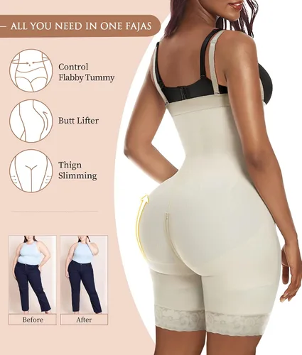 Vista 6 de YIANNA Fajas Colombianas Shapewear for Women Tummy Control Body Shaper Butt Lifter Thigh Slimmer with Zipper Crotch
